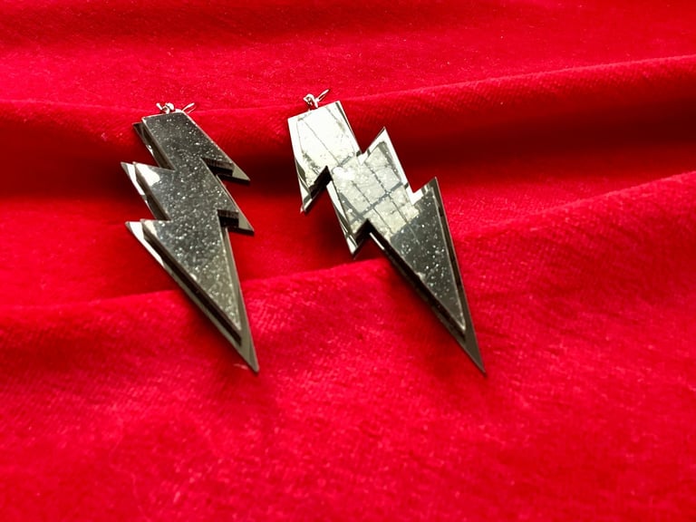 Black Glitter Lightning Bolt Statement Earrings