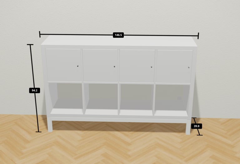 IKEA KALLAX white shelving storage unit with x4 door inserts and legs ...
