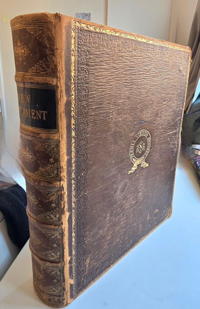 image for 1883 Antique Large KJV New Testament w/Engravings Leatherbound English Bible Complete -142 Y/O