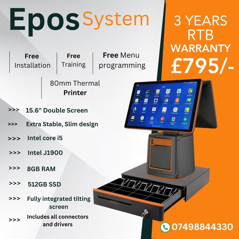 Epos point of sale till system pos cash register for restaurant retail takeaway shop