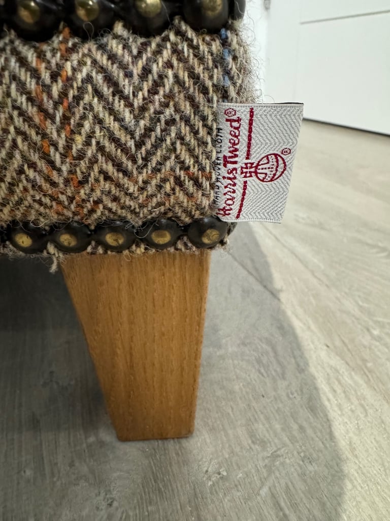 Harris Tweed Fabric Herringbone Buttoned Chesterfield Chair Low Footstool