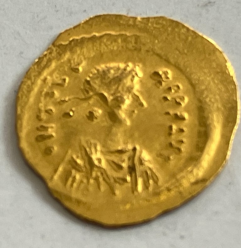 image for 24ct Gold Byzantine Coin Marcie Tiberius Gold Tremessus Roman Coin 582-602AD.