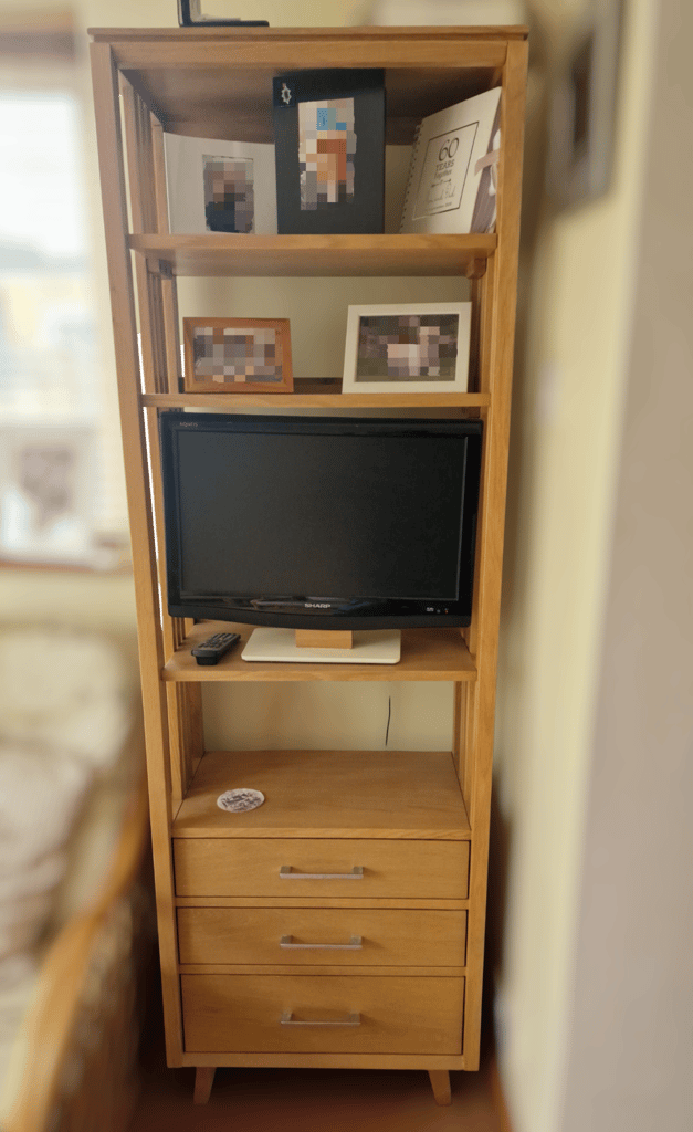 image for Cool Solid Oak Shelf Unit with Storage Drawers