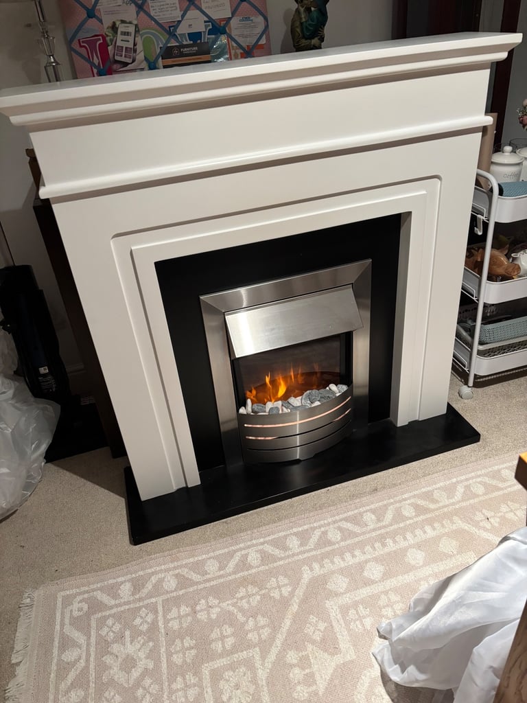 Next Free Standing Electric Fire in Cream Surround.