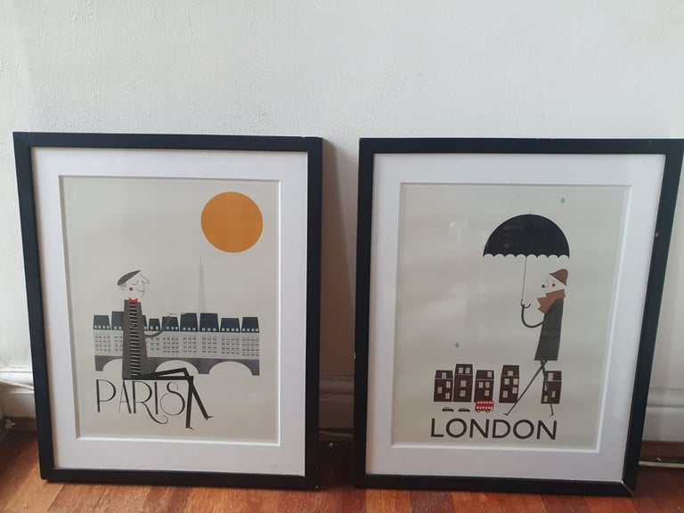 image for 'Paris'  and 'London' glass framed illustrated print by Blanca Gomez. Great condition