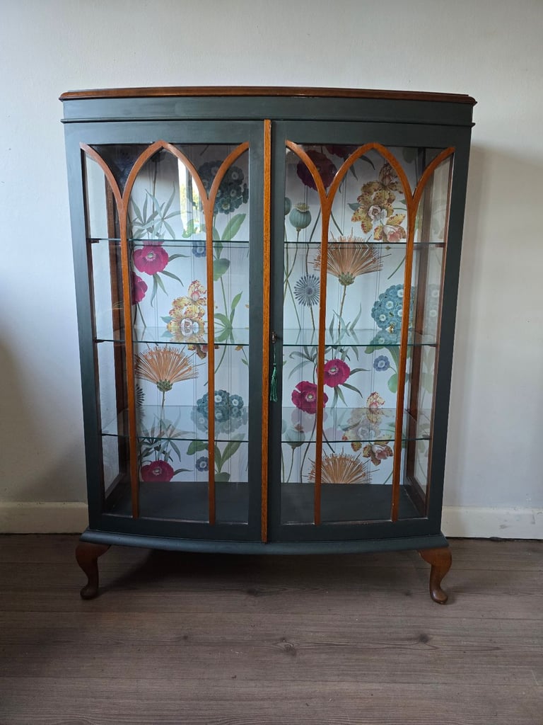 REFURBISHED  XL Antique Drinks Cabinet Cocktail Display Glass Wildflowers - Possible Local Delivery