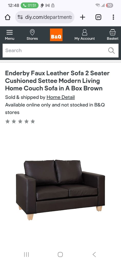 image for Brown Faux Leather Sofa 