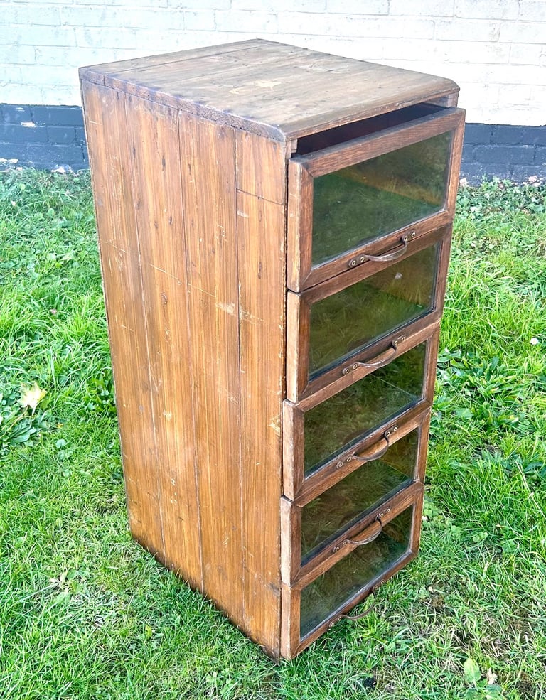 Five drawer filing cabinet bedside wooden desk industrial antique vintage haberdashery desk office
