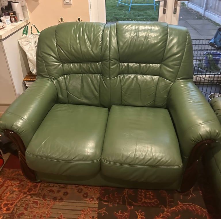 image for Free green leather sofa
