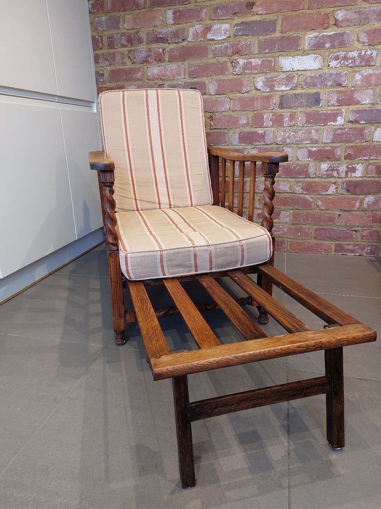 Vintage Steamer Chair, Armchair with Fold-Out Footrest