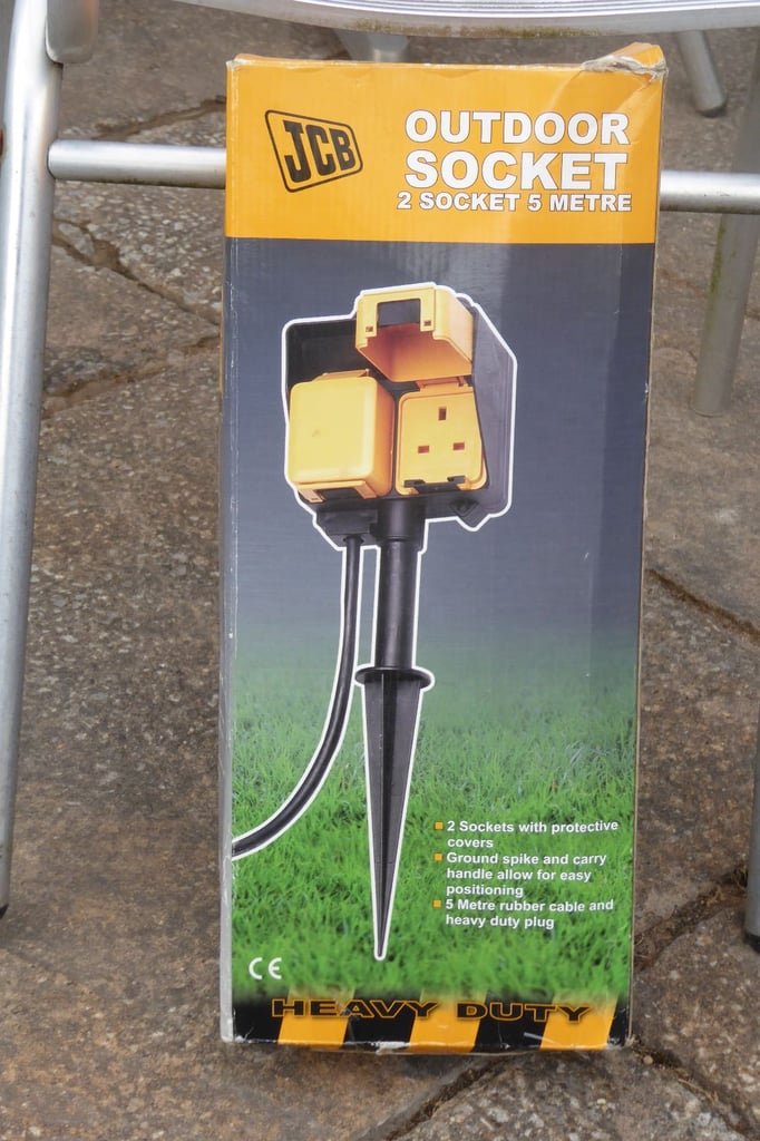 image for Brand New JCB Twin Socket Garden Spike Extension Lead - Robust & Waterproof - High Quality