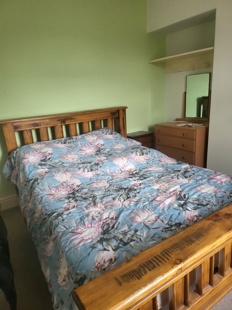 Furnished room king size bed, live in mature lady landlord with pets