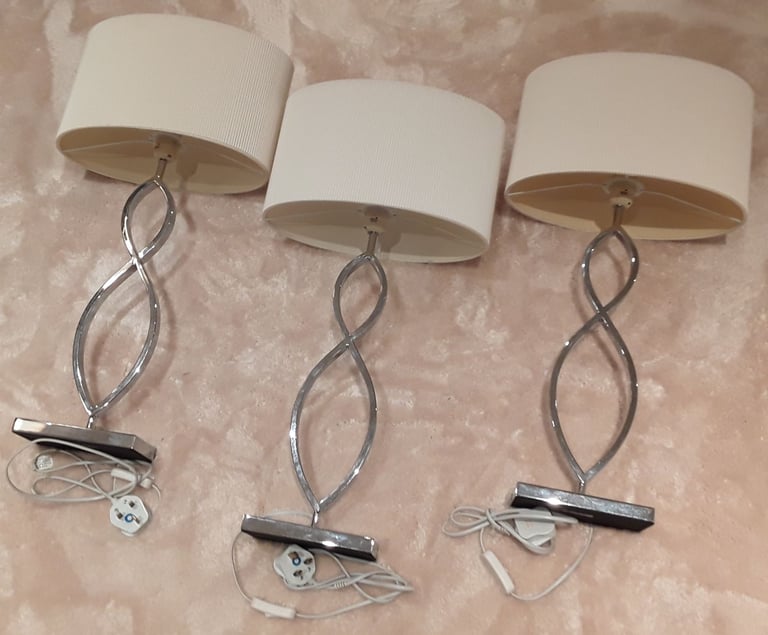 Dar lighting, polished chrome table lamps with shades x 2