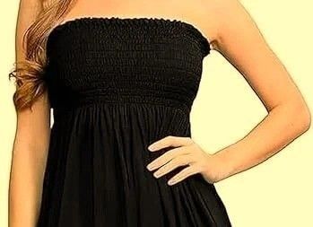 Black Strapless Shirred Boob Tube Bandeau Gathers Top Summer Short Dress.Size 16.POST OR COLLECT!