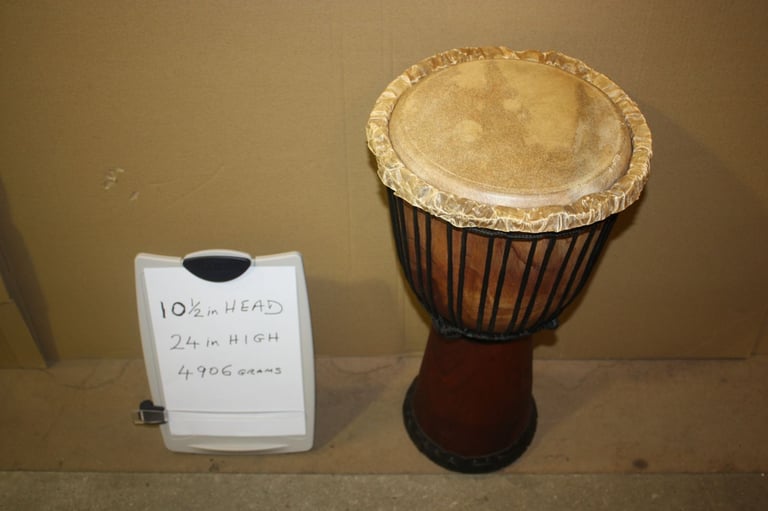 African Wooden Djembe Drum 10.1/2in Head x 24in High ~ Weight 4906 Grams ~ £75 ono
