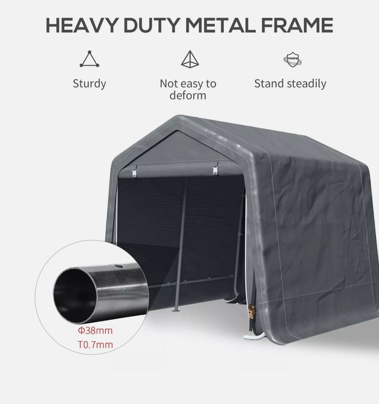 Outdoor storage tent, bike shed with zipper doors 9ft X 7.5ft
