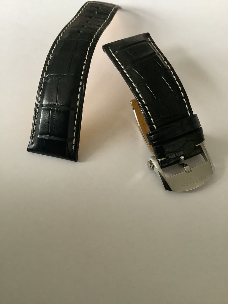 image for Genuine Breitling Black Crocodile Leather Strap With Buckle.