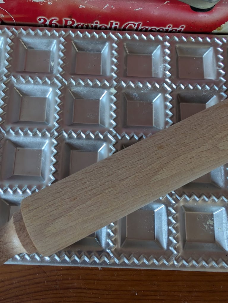 Ravioli making tin and pasta drying rack