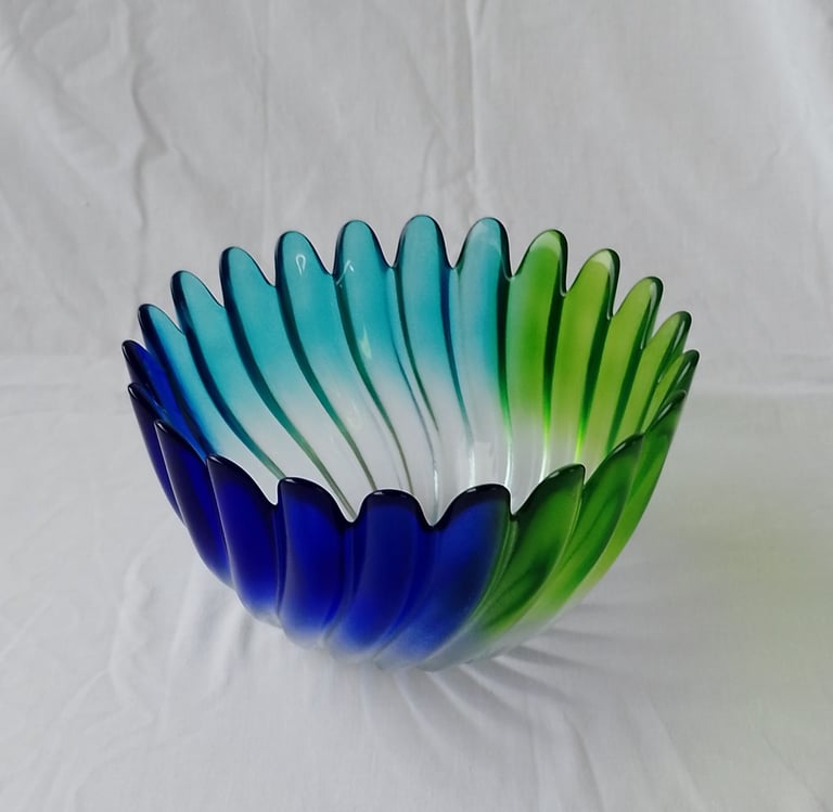 Glass Bowl, Blue Green Aqua, Decorative & Useful for Nibbles, Table Decor, Used-Like New