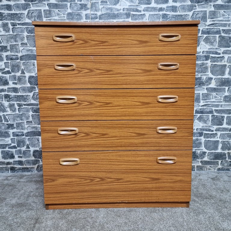 image for Vintage 5-Drawer Chest in Teak Effect Finish
