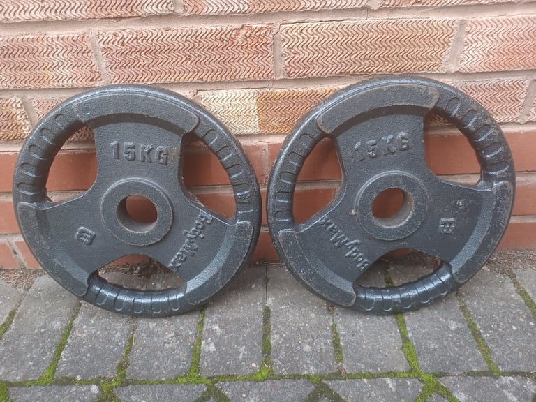 2 x 15KG BODYMAX OLYMPIC TRI GRIP WEIGHTS PLATES SET - 2 Inch Holes
