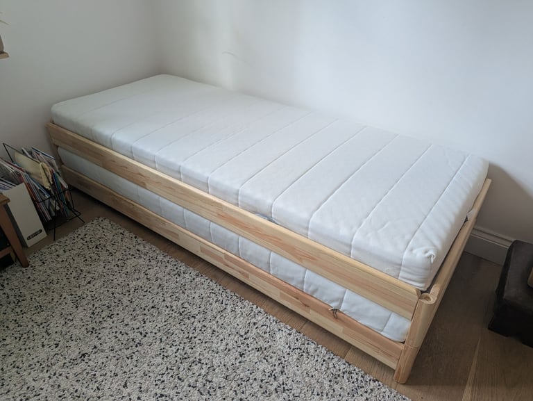 image for IKEA Utaker stackable bed with 2 mattresses and 1 memory foam topper