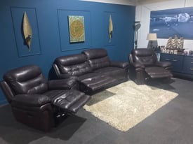 Brown leather recliner suite 3 seater and 2 chairs 