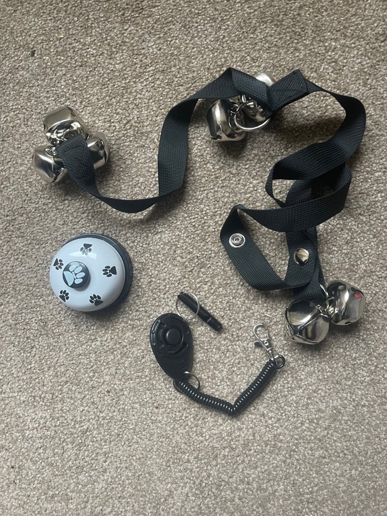 Potty Training Set - 4 Pack Adjustable Dog Bells with Clicker & Whistle