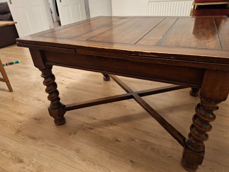 image for Vintage extending draw leaf dining table, barley twist