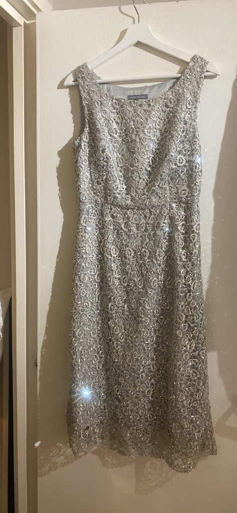 image for Vintage Laura Ashley Silver Sequin Shift / Pencil Dress Size UK 10