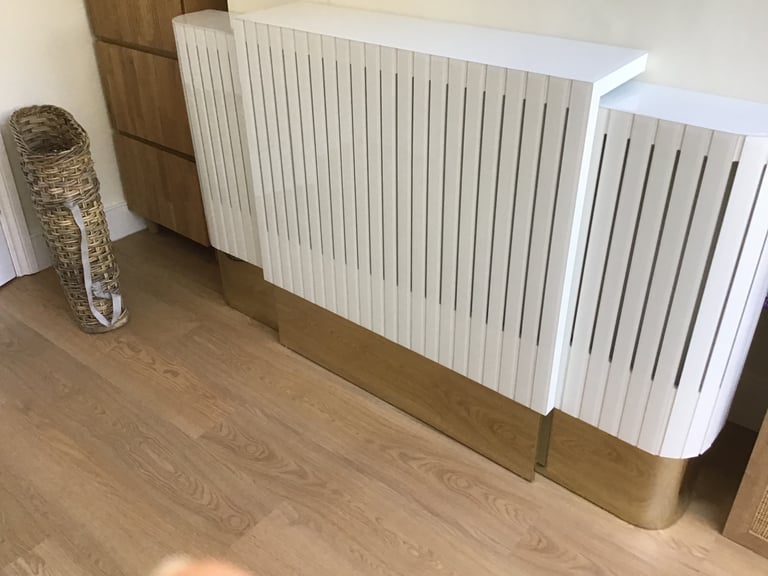 White Glass and Brass Adjustable Radiator Cover 