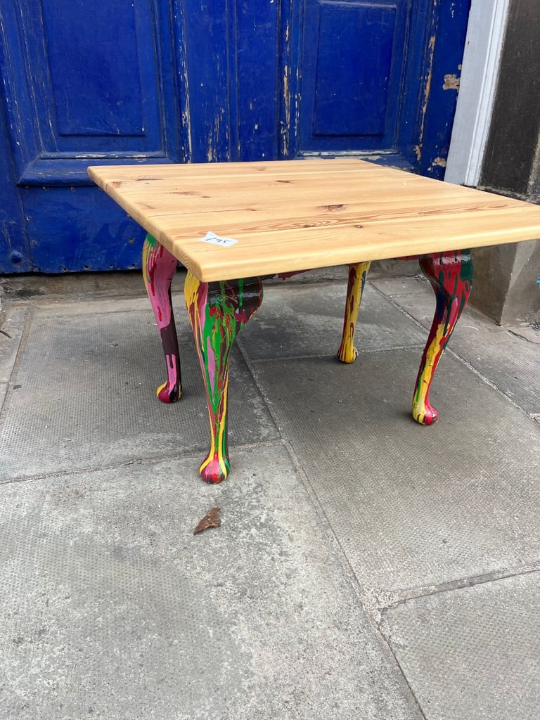 image for Solid Pine Coffee Table - up-cycled with painted legs , very unusual . 
