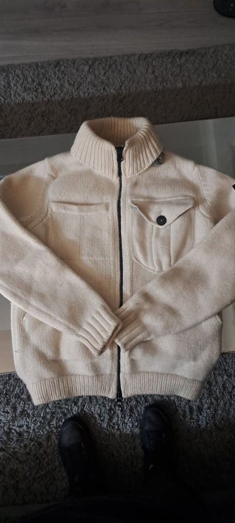 Stone island 2021 cream wool.bend president knit zipped jumper size S
