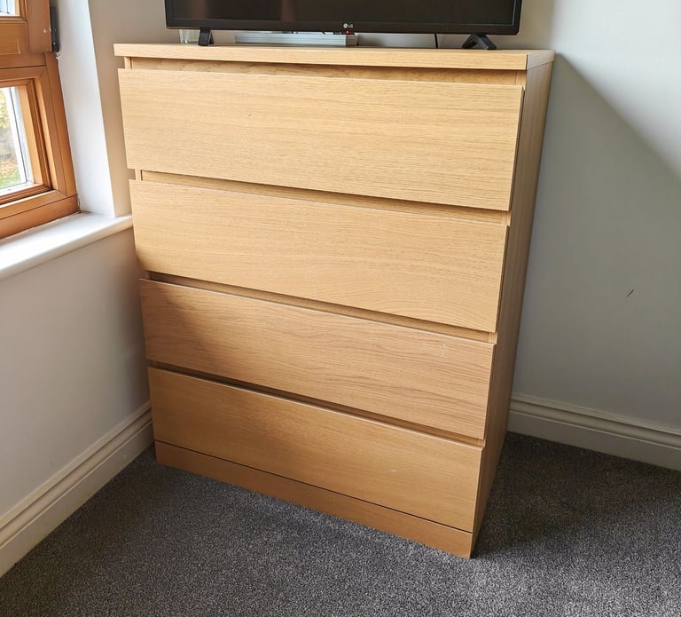 image for Ikea MALM Chest of 4 drawers, white stained oak veneer, 80x100 cm