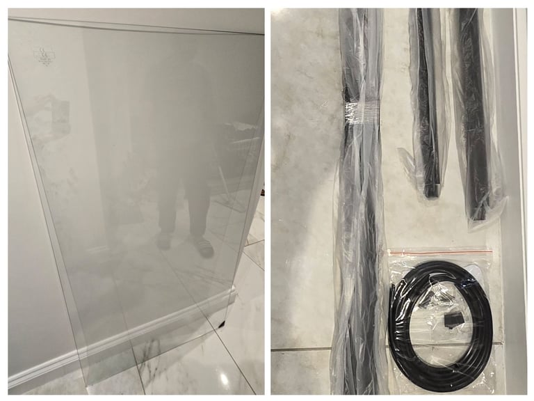 Black glass shower door 77cm×137cm- never used/brand new (has all parts included/nothing missing)