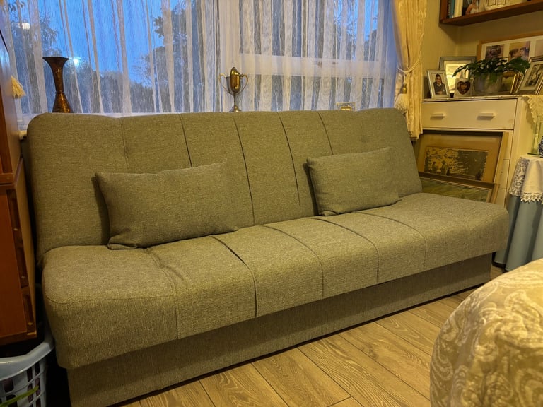 image for Grey Fabric Sofa Bed With Storage-Excellent Condition