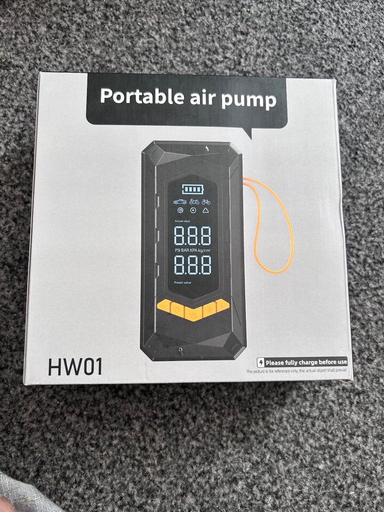 Portable Rechargeable Tyre Inflator Air Pump with Built in Power Bank and LED