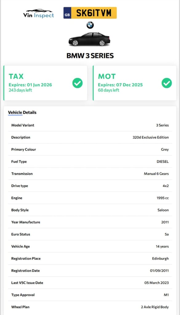 BMW, 3 SERIES, Saloon, 2011, Manual, 1995 (cc), 4 doors