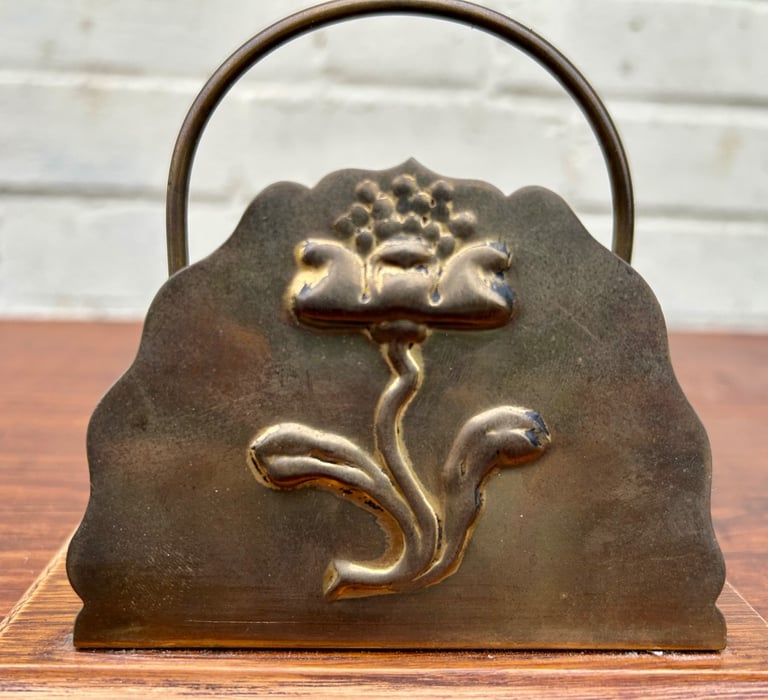 Antique brass letter magazine rack desk cabinet hall industrial antique vintage arts and crafts