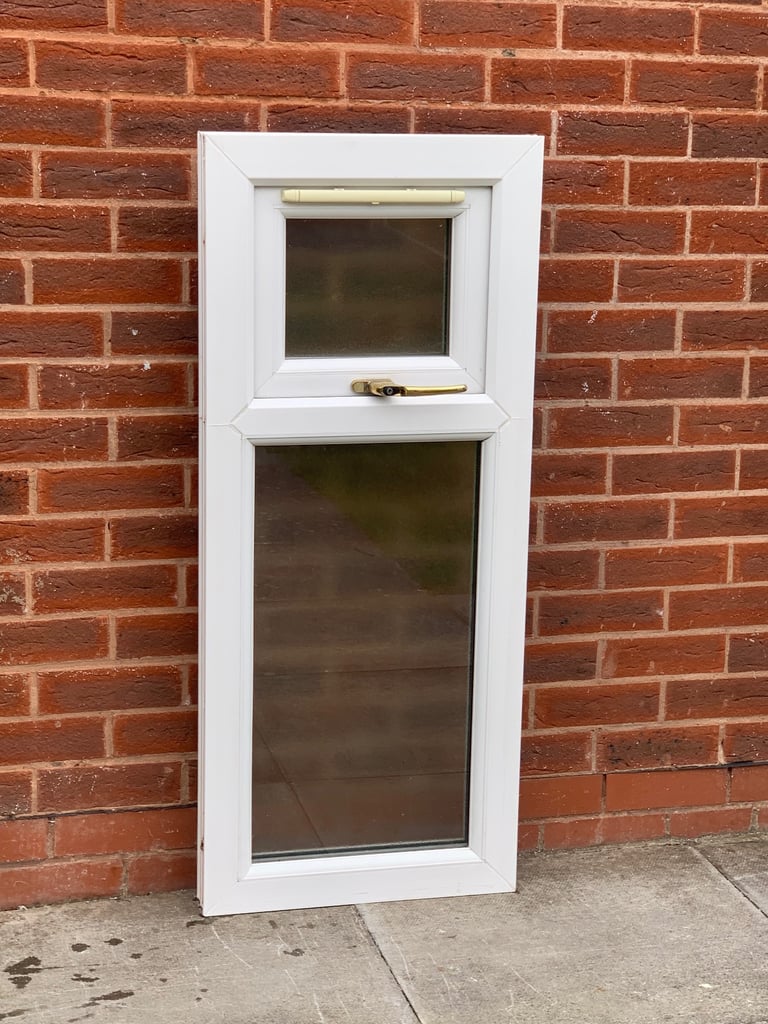 UPVC DOUBLE GLAZED BATHROOM WINDOW WITH TOP OPENER 48.5cm WIDE 113.5cm HIGH