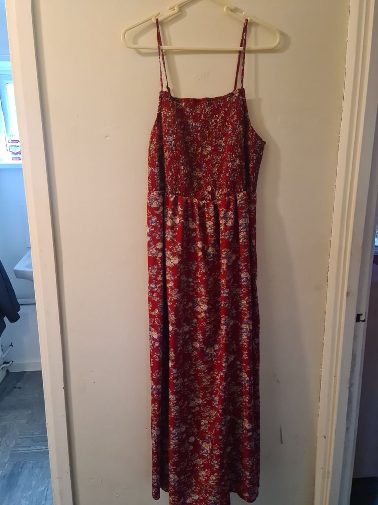 Red floral maxi dress