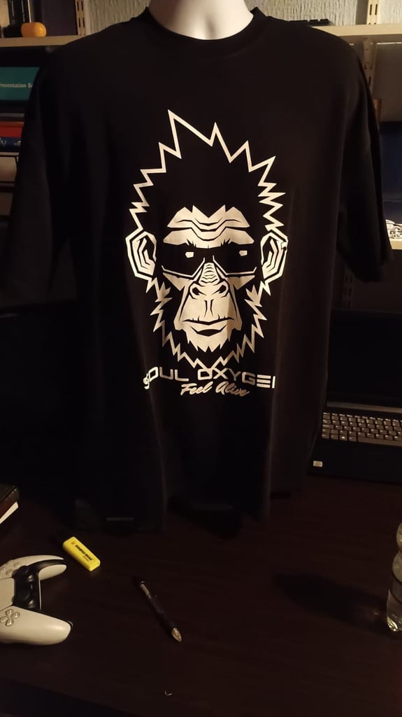 image for Soul Oxygen Mens Designer 100% Heavyweight Black Cotton Jersey FUNKY MONKEY T-shirt