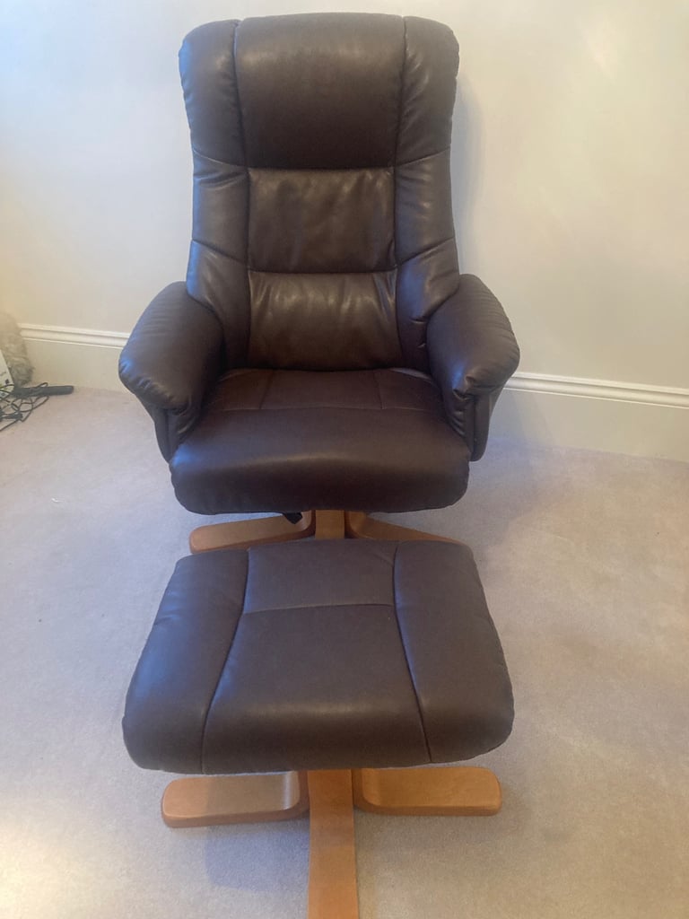 image for Brown Leather Chair & Footstool