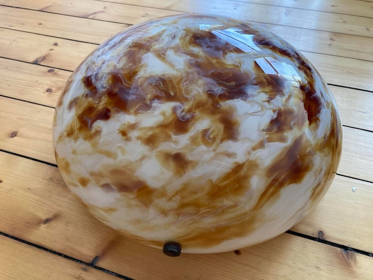 Vintage 1930s Brown/Coffee & White Marbled Flycatcher / Plafonnier Glass Lamp Shade
