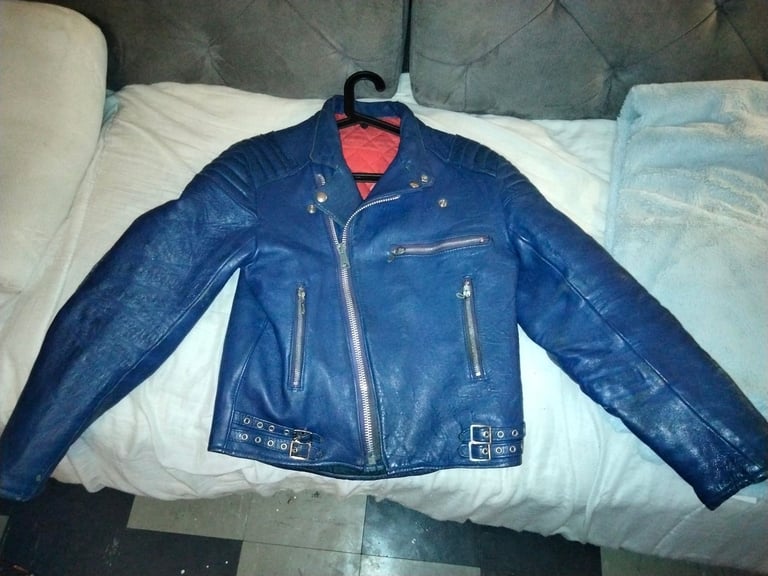 Vintage clix zipper blue leather motorcycle jacket 
