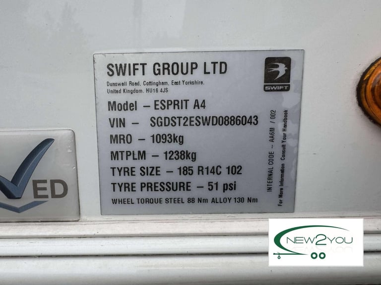 2013 Swift Coastline Esprit 4 Berth FIXED BED Caravan -STOCK NO E226