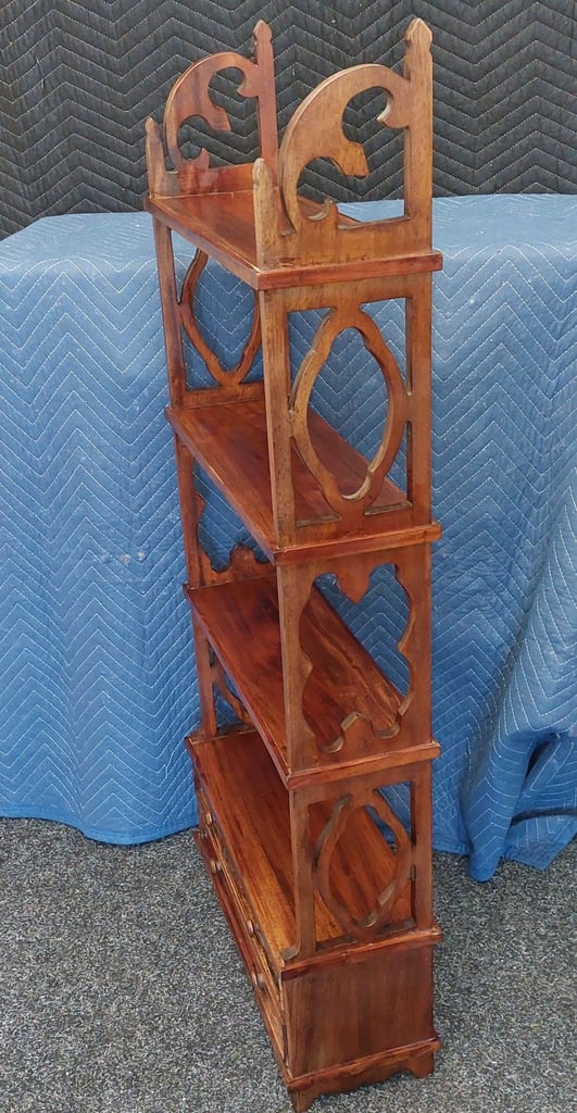 Retro solid oak shelving unit.