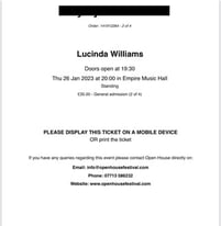 2 x Lucinda Williams tickets at the Empire tonight!! SOLD
