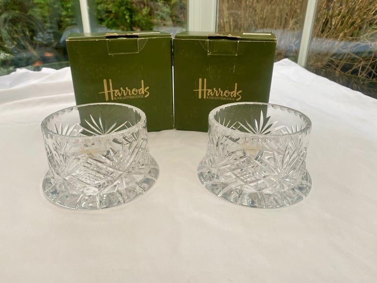 Harrods Crystal Bottle Coaster x 2. Immaculate condition no chips or cracks, original packaging. 