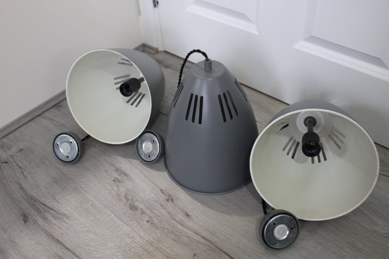 Grey White Metal Medium Cone Shaped Pendant Hanging Light Twisted Flex Wire x3